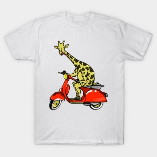 Giraffe Riding A Motor Scooter T-Shirt